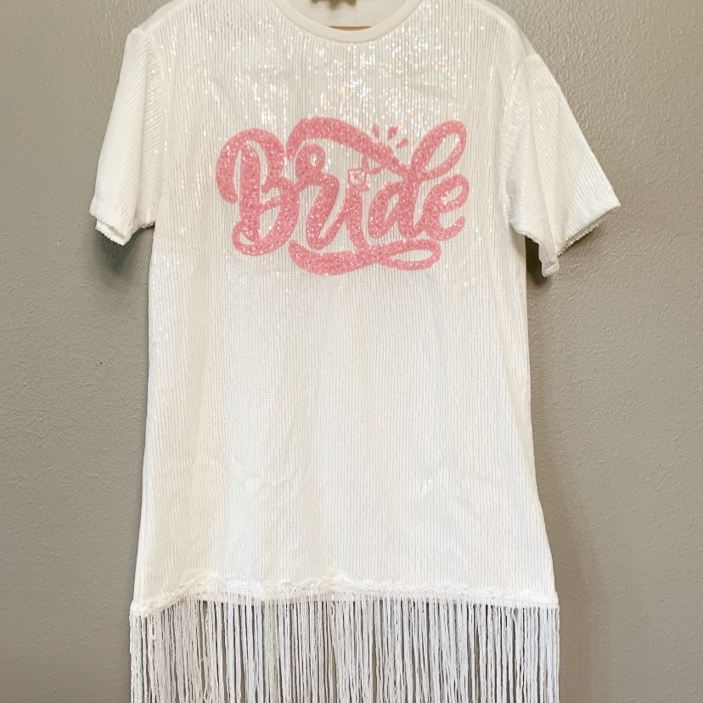 Sequined White Fringe Bride Dress